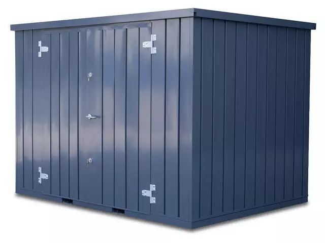 Storage-Tech Image: 10ft M Series Storage Container (closed, side-angle, dark blue)